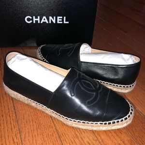Chanel CC Espadrilles in Black Lambskin Leather
